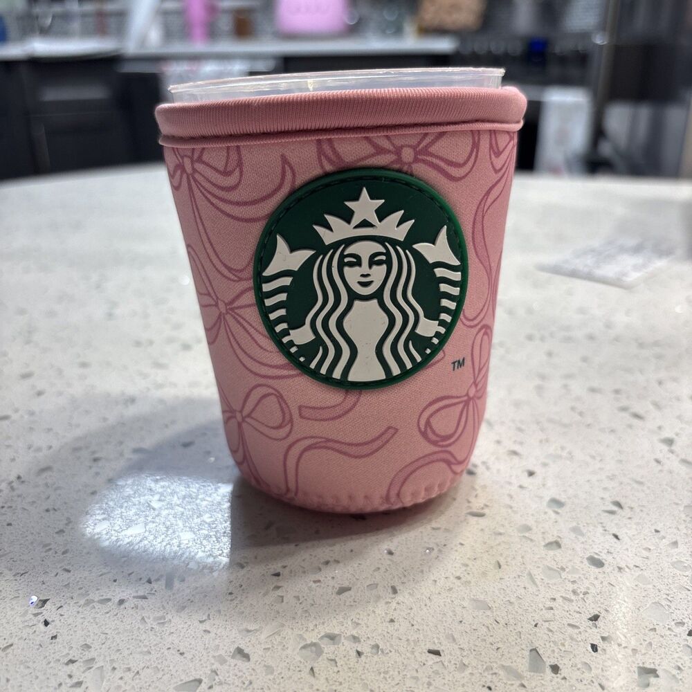 Disney Parks 2026 Starbucks Princess Pink Ribbon Bow Fabric Cup Sleeve 16 oz New